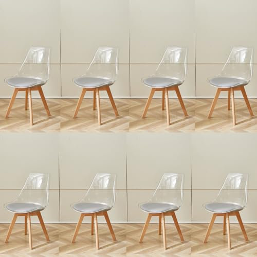 GrandCA HOME Transparente Sillas de Comedor Tapizadas en Tela,Nordicas Sillas Pack 8 para Cocina Comedor Dormitorio (Gris/Cuero)