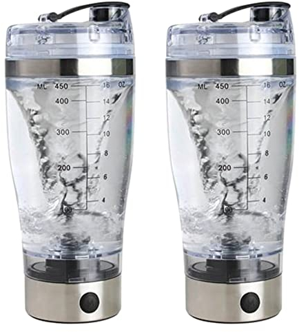 Cusstally 2 x 450 ml Elektrischer Eiweiß-Shaker USB Shaker Milchflaschen, Kaffeemischer, Bewegung, Vortex Tornado, Rührwerk