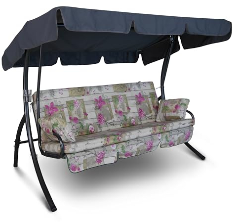 Angerer Freizeitmöbel GmbH Hollywoodschaukel Trend - Gartenschaukel Made in Germany - Schaukel zum Sitzen, Liegen und Entspannen - inklusive Bett-Funktion - einfache Montage (Beige-Grau-Pink geblümt)
