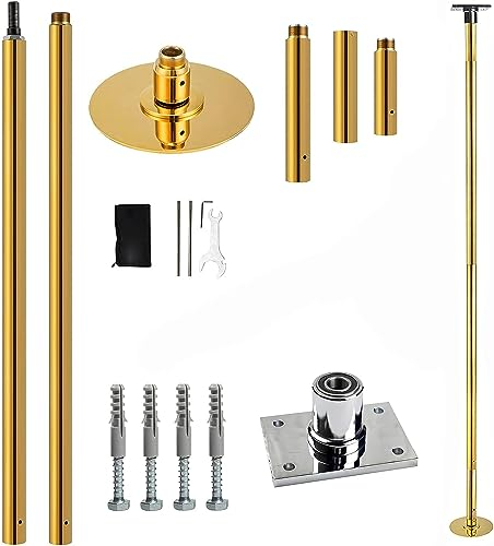 PRIOR FITNESS Pole Dance Pole, Professionelle Tanzstange, Durchmesser 45 mm, Höhe 2235 mm bis 2700 mm, 2 Modi: Rotation/Statisch, gelochte obere Platte für Stabilität und Sicherheit