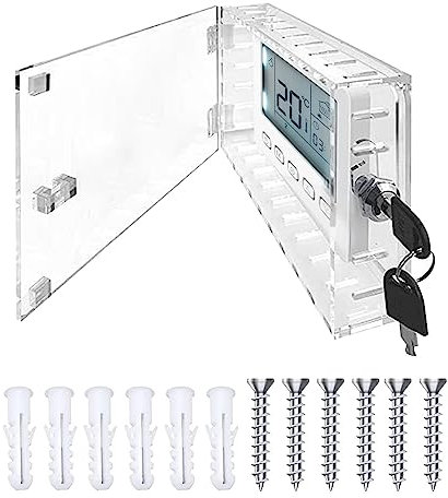 Universal Thermostat Cover with Lock, Thermostat Lock Box with Key Clear Large, Thermostat Guard on Wall, Fits Thermostats 6.5H x 4W x 2D or Smaller (1 Set)