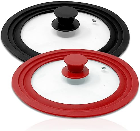 Silikon Pfannendeckel Topfdeckel 20/22/24cm oder 26/28/30cm Universalgröße Glasdeckel mit abgestuftem Silikonrand für Pfannen und Deckel mit Silikongriff (20-22-24cm, Schwarz)