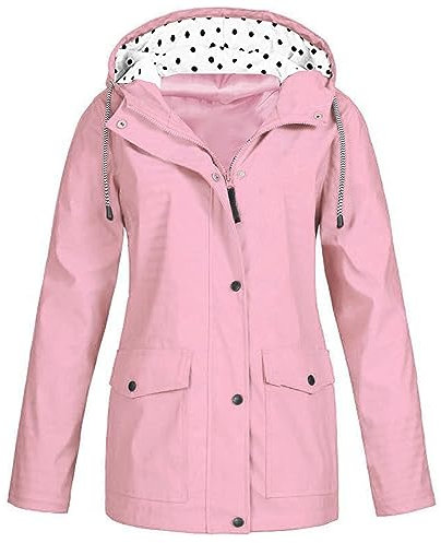 LOPILY Veste pour femme - Imperméable et respirante - Coupe-vent - À capuche rayée - Veste de mi-saison - Veste d'extérieur pour le camping et la randonnée, X1 rose., 52