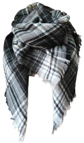 FIFTHAVE Schal Damen Scarf Women Tuch Schal Winterschal Karo Herbst Strickschal Weich Warmer Deckenschal Poncho Cape Herbstschal Dreieckstuch Grau
