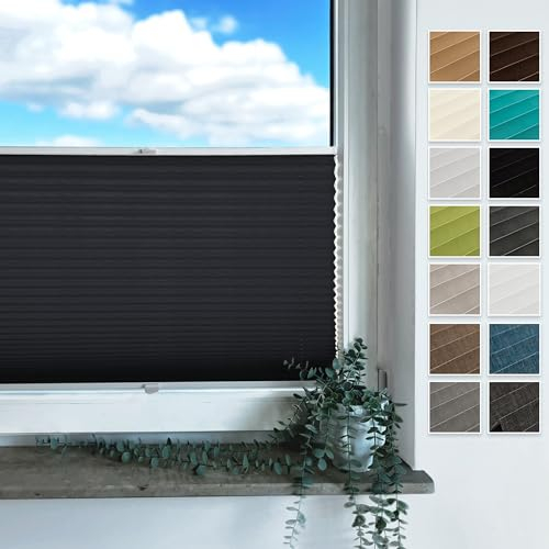 Rollmayer Plissee zum Kleben, Plisseerollo Faltrollo Sichtschutz und Sonnenschutz für Fenster und Tür Premiumqualität Falte für Zuhause, 2 Kollektionen(Binco Schwarz,B50cm x H100cm)