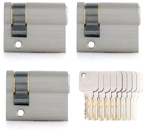 GERCAR Pro Profil-Zylinder 30/10 Halbzylinder gleichschließend 3er Set - Schließzylinder aus Messing matt - inkl. 15 Schlüssel - Garagentor - Länge: 40 mm, A:30 B:10-3x