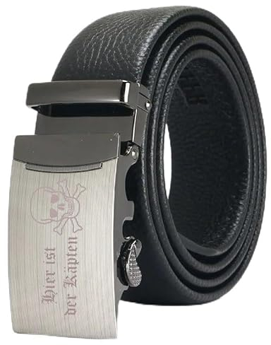 aplusashop ID Herren Gürtel Echtleder mit Gravur nach Wunsch Automatik Massive Schnalle Nr 9 (Schwarz)