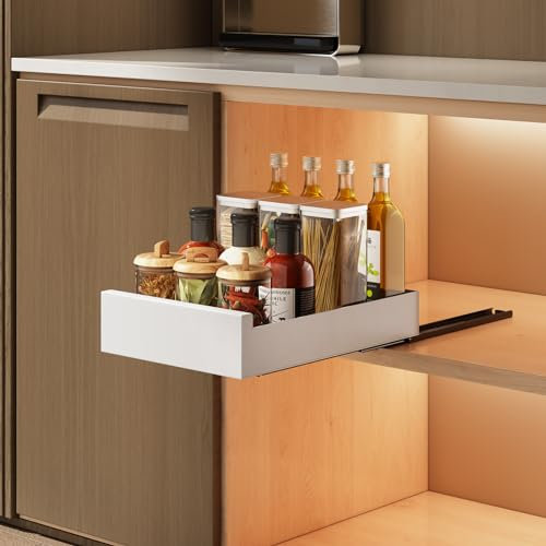 SAYZH Tiroir Telescopique, Mise à Niveau Tiroir Coulissant Cuisine pour Placard de Cuisine, Tiroir Coulissant Extensible, (24 cm l x 43 cm p x 9 cm h), pas Besoin de Percer ni de Clouer, Blanc