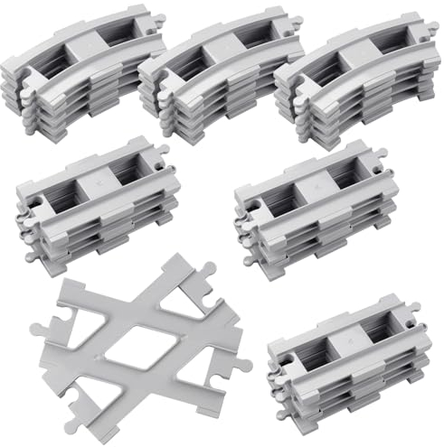 hocadon 43 x City Schienen Bausteine Schienen Set mit 28 Schienenbiegung,14 Gerade Schienen, 1 Crossover-Schiene, Railway Rails for Train City Zug für Geschenke für Mädchen und Jungen