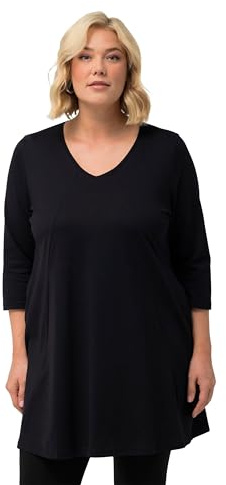 Ulla Popken Damen große Größen Übergrößen Plus Size Longshirt, Ziernähte, A-Linie, V-Ausschnitt, 3/4-Arm 827537