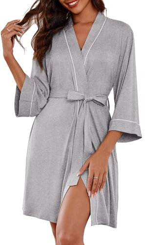 Ekouaer Dressing Gown Women Lightweight Short Thin Bathrobe Robe Super Soft Spa Hotel Loungewear With Pockets, Light Gray, S