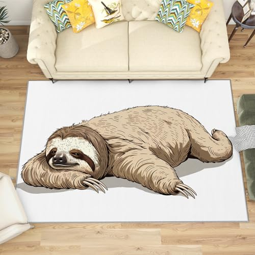 Faultier Teppich Kinderzimmer - Teppich Wohnzimmer Schlafzimmer Faultier, Großer Teppich Süße Tiere, Weich Kurzflor & Waschbar & rutschfest Wohnzimmerteppich, Kinderteppich, Bettvorleger 140x200 cm