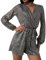 Odizli Jumpsuit Damen Elegant Glitzer Pailletten Langarm V-Ausschnitt Kurz Overall Strampler Playsuit Frauen Hochzeitsgäste Festlich Hochzeit Party Hosenanzug Festival Rave Outfit Schwarz Silber M
