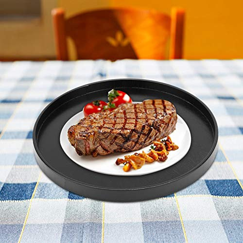 Large Round Wooden Serving Trays, Black Wood Decorative Ottoman Tray Plate Tea Coffee Food Butler Platter Snack Meals Organizer for Table Dishes Fruits Snacks Breakfast Restaurant Hotel(30cm)