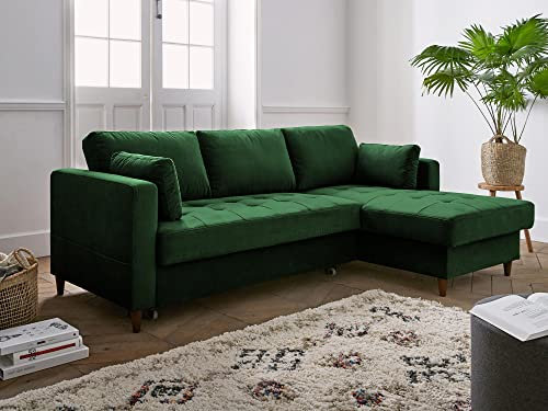 Lisa Design Anna – Ecksofa mit Schlaffunktion – mit Bettkasten – 4-Sitzer – moderner Stil – rechts Grün