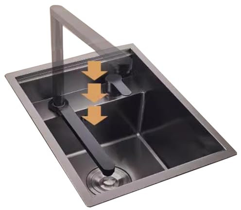 Einzelbecken, kleine Küchenspüle für Wohnungen, platzsparend, versteckte Spüle für Cafés, Studios und Bars, Siphon-Spüle, leicht zu reinigendes Waschbecken (Farbe: Schwarzer Stahl, Größe: 35