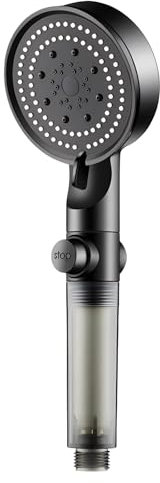 JYJLLM Silicone Water Outlet Hard Water Filter Shower Head with Filter, 5 Species Spray Jet Modes High Pressure Shower Head, Handheld Massage Shower Filter for Residual Chlorine Remove (Matte Black)