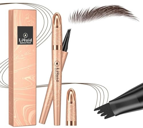 Eyebrow Pen, Eyebrow Pencil, Liquid Microblading Eyebrow Pen with 4 Micro-Fork Tip, Long-lasting Waterproof Smudgeproof Contouring Pen Creates Natural Looking Eyebrows (Dark Brown)