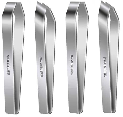 2Pcs Flat + 2Pcs Slant Pliers Remover, Fish Bone Tweezers, Fish Tweezers, Kitchen Tweezers, Stainless Steel Kitchen Fish Bone Remover Tweezers for Removing Fish Bones and Pulling Out Chicken Feathers