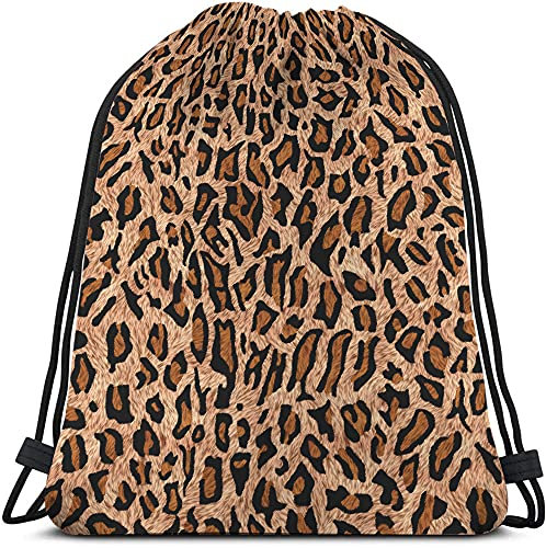 SBKGBIEHG Rucksack mit Kordelzug, großes Fassungsvermögen, wasserabweisend, Leinen, Sport, Yoga, Turnbeutel für Kinder, Damen, Herren, Leopardenmuster, 16x14inch/42x36cm