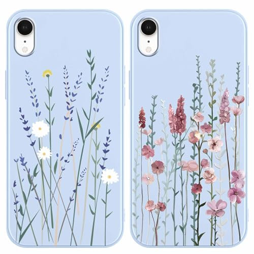 Yoedge 2 Stück Blume HandyHülle für iPhone XR Hülle 6,1, Schutzhülle für iPhone XR Case 3D Blumen Gras Muster Design Aesthetic Mädchen Frauen Geschenk Weich TPU Silikon Stoßfest Cover