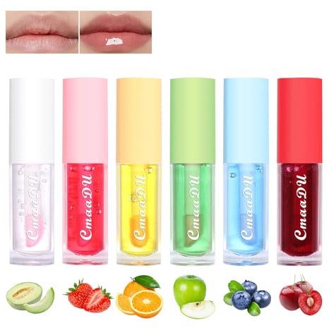 Farbwechselnder Lip Oil Set, Glossy Hydrating Lipgloss Kit, 6 pcs mit Fruchtgeschmack, Lang Anhaltender, Feuchtigkeitsspendender Flüssiger Lipgloss, Aufpolsternde Lippenfarbe