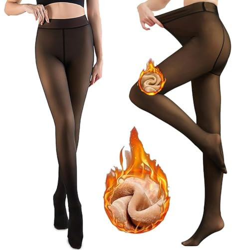 NORMOV Collants chauds pour femmes hiver extensible transparent épais polaire opaque taille haute thermique extérieur (FR/ES, Alpha/lettres, L, TG, Taille normale, Taille normale, Noir(330g(-5-10°C))