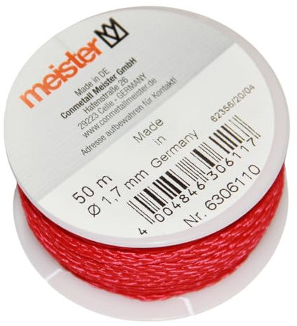 sopomarkt24 Maurerschnur 50m, Ø 1,7mm, Polyethylen geflochten, reißfest & flexibel, Signalfarbe rot, für Garten- & Baubereich, Pflastern, Mauern, Fliesen, auf Spule, Made in Germany