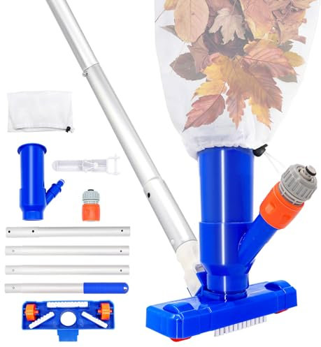 Forbabe Aspirador de piscina de 147 cm, juego de 4 piezas de refuerzo desmontables, barra de aluminio, cepillo, aspiradora para piscina, suelo, piscina