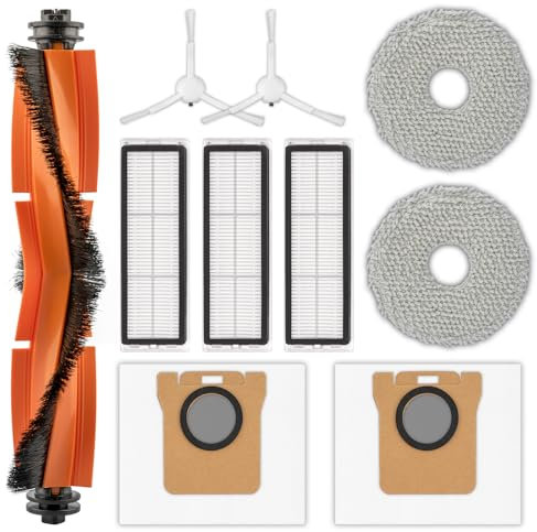 10 pezzi Ricambi per aspirapolvere robot Xiaomi X20+ X20 Plus/ 1S/ S20 plus/ S20+/ X10+/ X20 pro, 1 spazzola a rullo, 2 spazzole laterali, 2 sacchetti raccoglipolvere, 3 filtri HEPA, 2 panni per mocio
