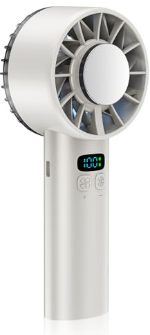 Magiduck 2025 Portable Handheld Ice Fan, Digital Display, 5200mAh Rechargeable Battery, 100 Speed Mini Fan Blow Cold Air, Lightweight handheld fans for Outdoors, Travel, Home, Desk（White）