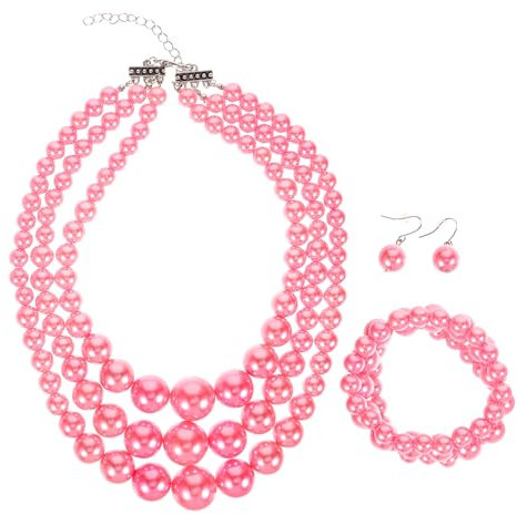 minkissy Collana Perle e Bracciale Per Donna Orecchini Alla Moda Gioielli Durevoli e Sicuri Per Feste e Servizi Fotografici