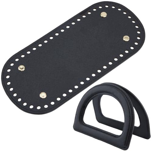 CALFOVERA Häkeltaschen Set 8.5 x 4 Zoll Schwarzes PU Leder Taschenbodenpolster Mit (2) D Förmigen Ledergriffen An Den Schultern Für Heimwerkerarbeiten Weben Häkeln Stricken Handtaschenherstellung