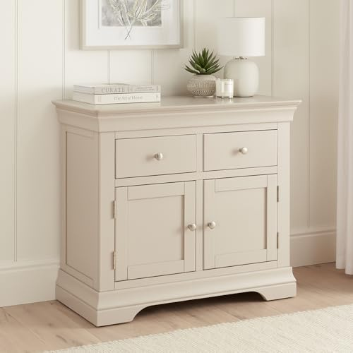 Wilmslow Dove Grey Painted Medium 2 Drawer 2 Door Sideboard | Solid Wood Storage Cabinet | Modern Rustic Living Room, Dining Room Storage | Compact Sideboard with Shelves & Drawers