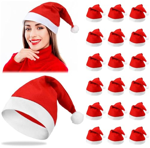 Moshiqgaol 20 Pezzi Cappello Babbo Natale, 38x28 cm Tessuto Non Tessuto, per Adulti e Bambini, Feste Natalizie, Decorazione, Compleanno