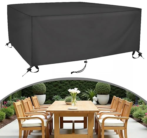 AEXOIO Housse pour Salon De Jardin XXL 380L x380l x50H cm Protection Table Exterieur,Housse Mobilier Jardin Exterieur,420D Oxford Rectangulaire Couverture de Protection Meubles- Noir