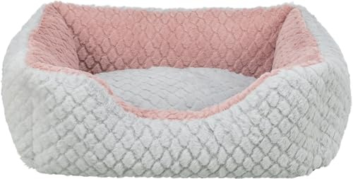 Trixie Hundebett Kaline Mio eckig, Softplüsch – 65 x 50 cm, grau/Altrosa | Gemütliches, weiches Liegekissen – für Hunde, rutschfester Boden, waschbar und pflegeleicht, angenehm weicher Schlafkomfort