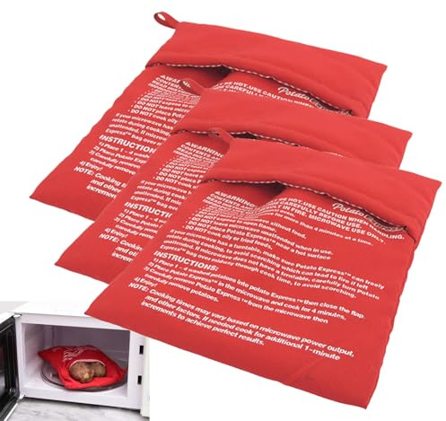 Microwave Potato Cooker Bag,3 Pack Red Microwave Potatoes Bag,Reusable Baked Potato Bags for Fast Jacket Potatoes,Express Pouch for Perfectly Fluffy Baked & Sweet Corn in 4 Minutes