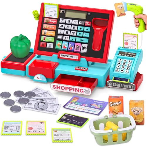 Caisse Enregistreuse Enfants Électronique, Jeu Supermarché avec Scanner Son