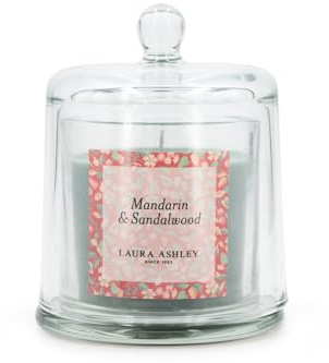 Laura Ashley Duftkerze mit Glasglocke | Mandarin & Sandalwood | Edle Kerze im Glas mit Deckel | 250g