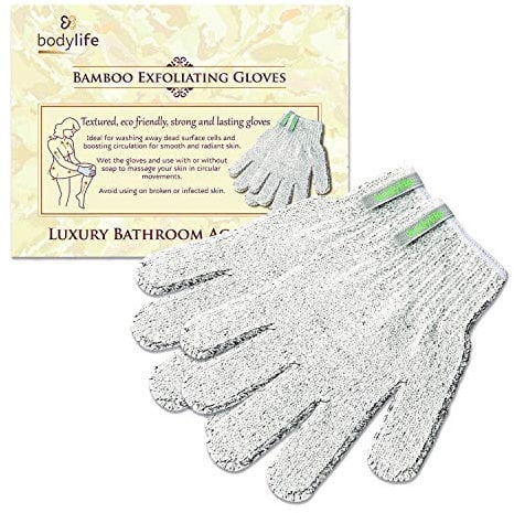 Bodylife Grey Carbonized Bamboo Exfoliating Shower Gloves With Hanging Strap
