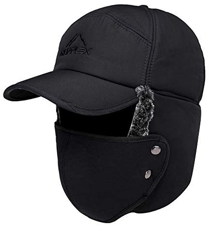 Van Caro Herren Faux Pelz Earflap Wintermütze Warme Baseballmütze Jagdmütze, 3496 Schwarz, Einheitsgröße