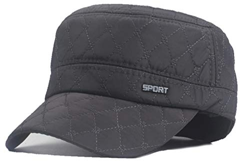 Sporty Herren Winter Army Military Flat Cap mit Ohrenklappen Wintermütze (Grau)