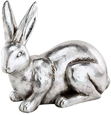 Posiwio großer frühlingshafter Deko-Hase hockender Osterhase Moppel in Altsilber Antik-Optik