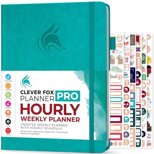 Clever Fox Planner PRO Schema – Odaterad livsplanerare varje vecka och månad med tidsluckor, mötesbok och daglig organisatör, A4 (turkos)