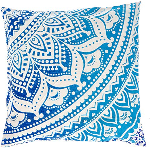 GURU SHOP Mandala Kissenhülle, Bedruckte Boho Kissenhülle - Blau, Baumwolle, 40x40x0 cm