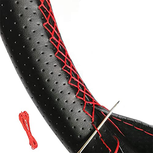 Vintree Cubierta de Volante de Cuero de Microfibra Negro Bricolaje Cubiertas del Volante en el Volante del automóvil con Aguja e Hilo Accesorios de Interior Coche Fundas para Volante Comodidad