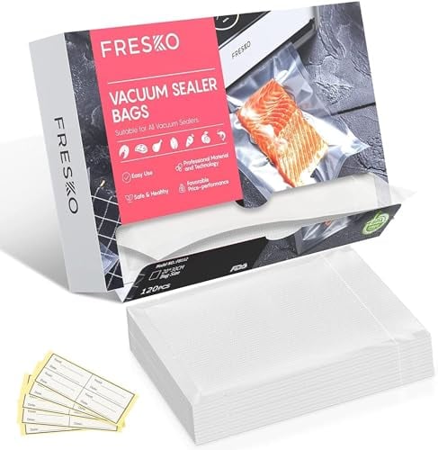 FRESKO Vacuum Sealer Bags 20x30cm 120 Count,Textured Vacuum Food Sealer Bag,Thick Embossed PreCut Bags | BPA Free | for Sous Vide Cooking and Food Storage Withstands Freezing, Boiling and Microwaving