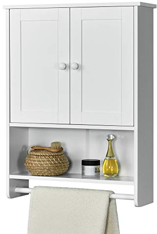 [en.casa] Placard Mural avec Porte-Serviettes Armoire Salle de Bains Design Meuble de Rangement à Suspendre à 2 Portes MDF 65 x 48,7 x 14,5 cm Blanc