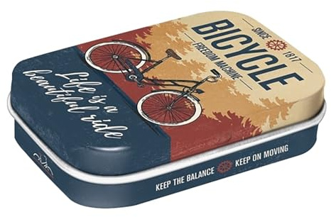 Nostalgic-Art Retro Pillendose, Bicycle – Beautiful Ride – Fahrradfahrer-Geschenk, Blech-Dose mit Pfefferminz-Dragees, Vintage-Design, 4 x 6 x 2 cm, 1 stück